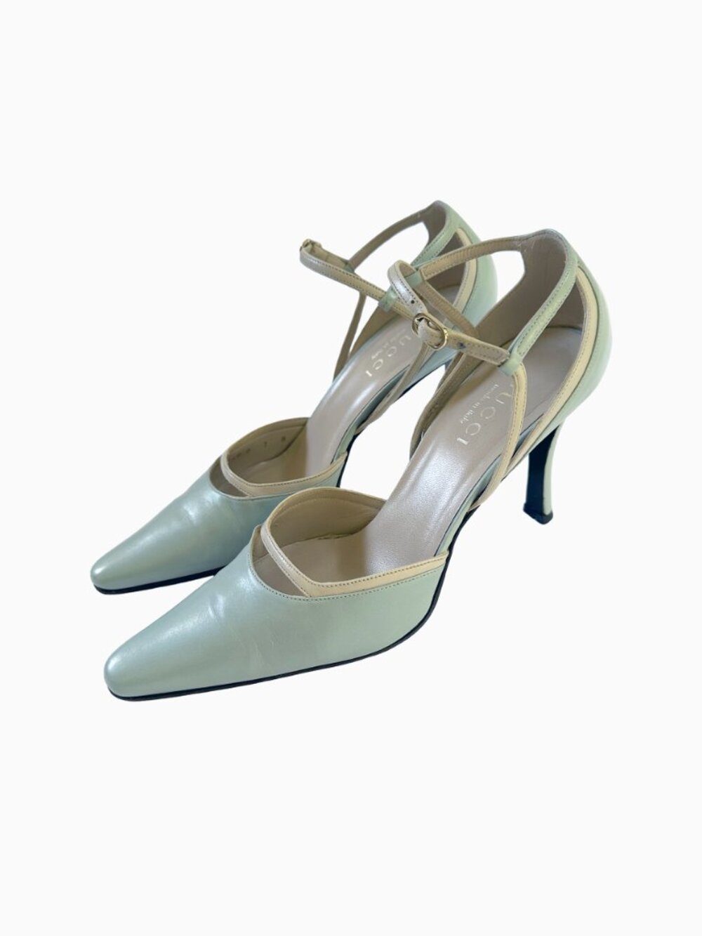 Vtg Gucci Tom Ford 90s Pistachio Mint Green Leather Slingback Stiletto Heels 7B